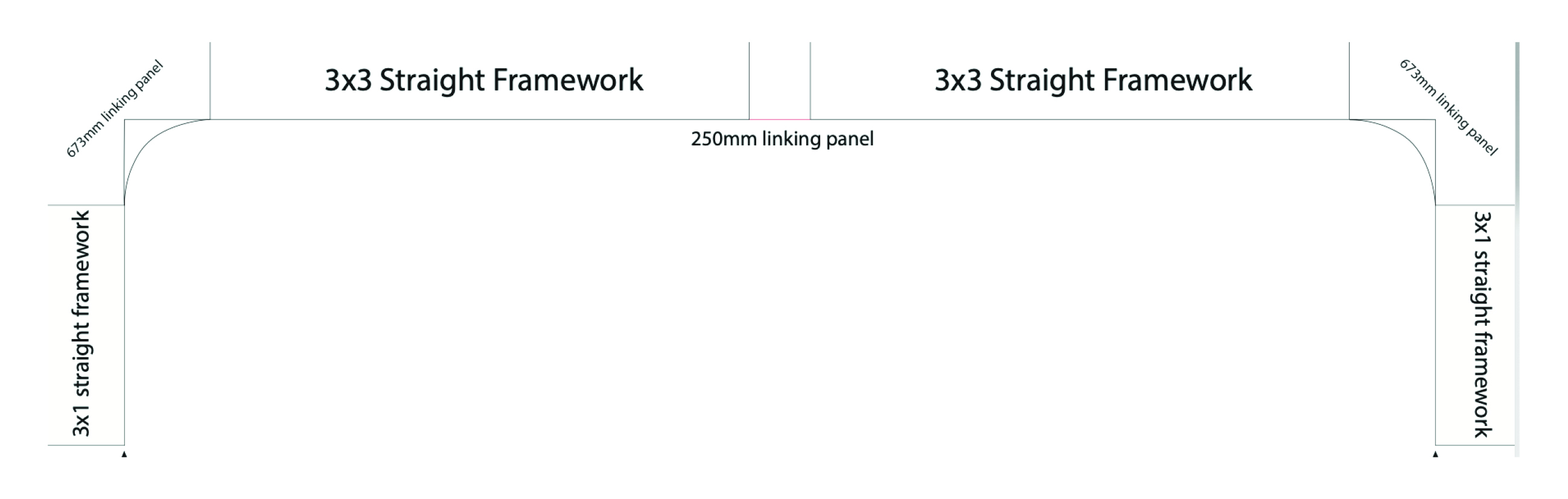 A diagram showing the arrangement of the frames that are used to create the 6M x 2M U-shaped Pop Up Exhibition Stand