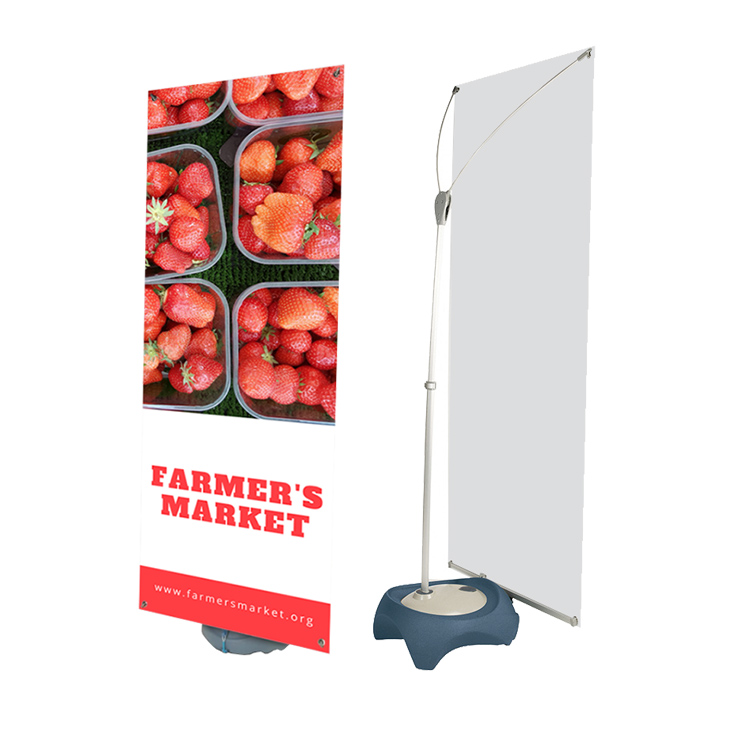 An example image of a Blizzard Banner Stand with a custom printed graphic panel.