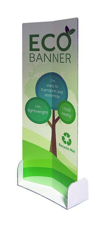 A picture of an Eco Banner Stand. The design is of an 'eco' nature